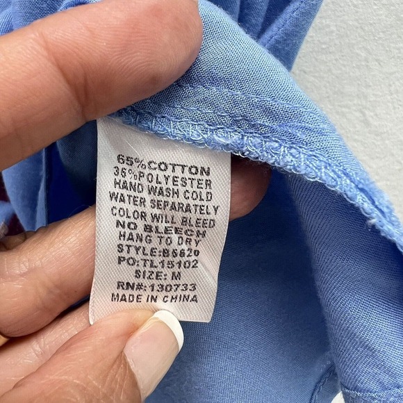 Umgee Dress Medium 3/4 Sleeve Embroidered Blue Red Flowers Boho Chic - Picture 9 of 14